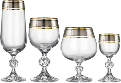 Produktbild von Sektgläser, Weingläser, Likörgläser Cognacglas Kristallgläser Gold Platin Set 24 teilig Celebration Claudia Ideal Bohemia Crystalex