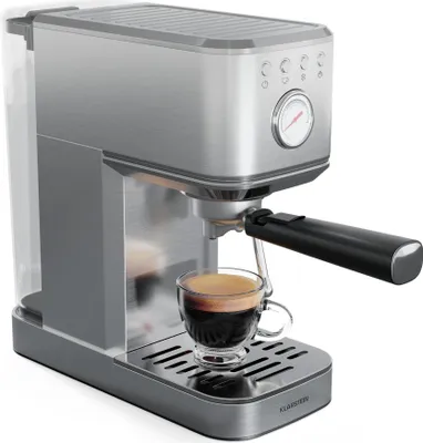 Image de Klarstein SteelPresso Slim machine à expresso – 20 bars, 1350 W, buse vapeur, réservoir 1,2 L, acier inoxydable, compacte, facile à utiliser & nettoyer, manomètre, pour petites cuisines