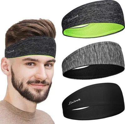 Productafbeelding van Unyqoos® Sportieve haarbanden, set van 3, voor heren en dames – ademend, antislip zweetband, geschikt voor gebruik met een helm, 82% polyester/18% elastaan, ideaal voor hardlopen en fietsen