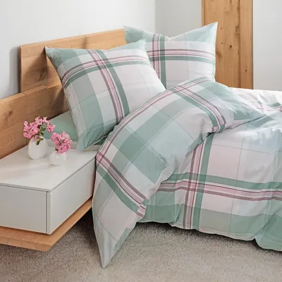 Produktbild von Janine Mako-Satin Bettwäsche moments 98119 grün rosa 155x220 cm + 80x80 cm