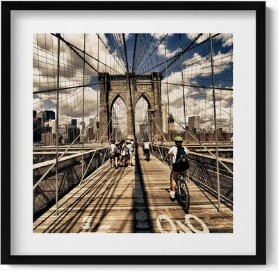 Produktbild von Blick auf die Brooklyn Bridge New York– Wandbild mit Rahmen – Gerahmtes Bild  – Wanddekoration – 50x50 cm –  Schwarz Rahmen