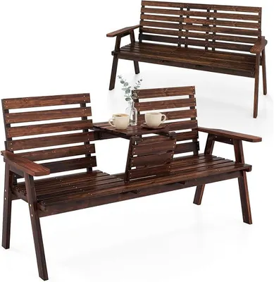 Imagen del producto de Banco de jardín con mesa, banco de madera para 2-3 personas