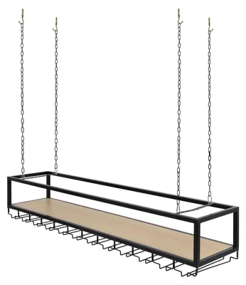 Produktbild von Weinregal - Deckenhängender Weinflaschenhalter mit Glashalter und Ablage - 120×25×22 cm - Tragkraft 75 kg - Eisen + lackfreie Platte - Für Glasfuß 4–9 cm
