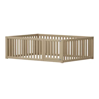 Immagine prodotto di okwish Letto basso per bambini 140x200cm con recinzione e porta, letto in legno massiccio per bambini con protezione anticaduta, senza materasso (senza materasso) - naturale