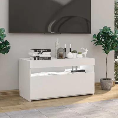 Obrázok produktu pre The Living Store TV skrinka s LED svetlami vysokolesklá biela 75x35x40 cm