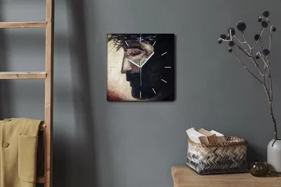 Produktbild von Coloray Hodiny Unikátní 30x30 cm  Tiché hodiny Pro obývací pokoj a kuchyň Nástěnné hodiny Plátno Bílé ručičky hodin - Ježíš nosí korunu