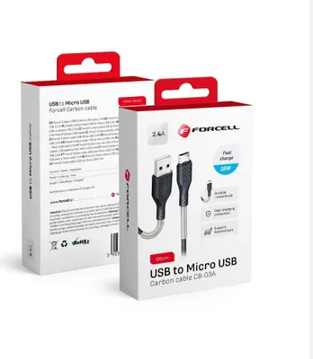 Produktbild von FORCELL Carbon USB zu Micro 2.4A Kabel CB-03A schwarz 1 Meter