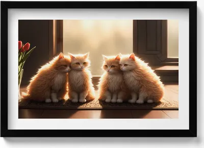 Produktbild von Niedliche kleine Katzen– Wandbild mit Rahmen – Gerahmtes Bild  – Wanddekoration – 60x40 cm –  Schwarz Rahmen