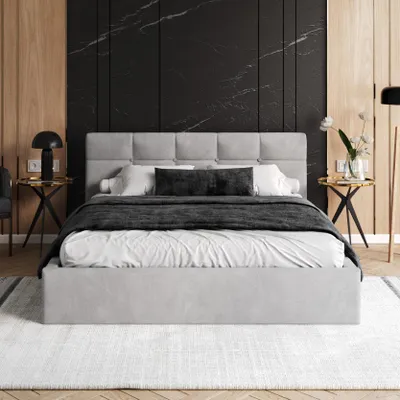 Produktbild von FDM Bett VEGAS Trinity 180x200 cm Polsterbett mit Lattenrost aus Metall Bettkasten Stauraumbett Samt grau