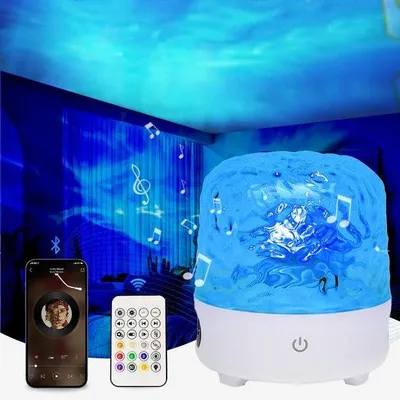 Obrázek produktu pro LED světelný projektor pro děti – RGB 3D světelný projektor s motivem oceánu a vln – s Bluetooth reproduktorem – 18 světelných efektů – dálkové ovládání s časovačem