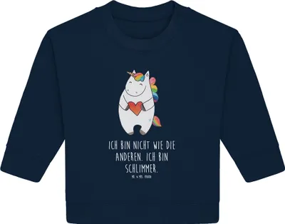 Produktbild von Mr. & Mrs. Panda Organic Baby Pullover Einhorn Herz 6. - 12. Monat - French Navy - Geschenk, Bunt, Einhörner, Unicorn, Bullover, Lustig