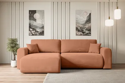 Produktbild von ALTDECOR Ecksofa mit Schlaffunktion und Bettkasten Corner Sofa Eckcouch Couch L-Form universal, links/rechts angeordnet Schlafcouch Ausziehbar Wohnlandschaft Schlafsofa ORRO-L - 272x145x83cm Apricot