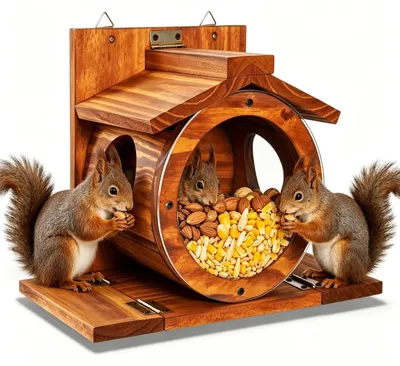 Eichhörnchen-Futterhaus aus Holz, wetterfest, 2 Eingänge, 33x17x23 cm