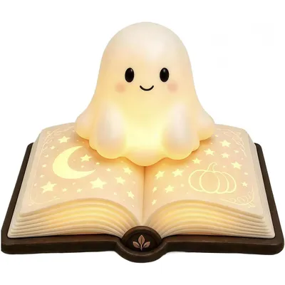 Produktbild von Halloween Geisterstatue Nachtlicht,Niedliche Bücher Geisterleselampe,Halloween-Dekoration,3D-LED-Nachtlicht für Schlafzimmer,Party,Regal (11cm)