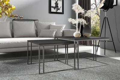 Obrázok produktu pre Konferenčný stolík Dalia 75 cm - stolík do obývačky, konferenčný stolík, sada 2 bočných stolíkov - loftový štýl - čierny