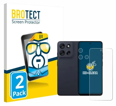Product packaging for a screen protector, showing a stylized illustration of a phone with sunglasses, the product itself, and a smartphone.