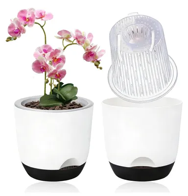 Imagen del producto de Juego de 2 macetas para orquídeas de 14,5 cm - Macetas para plantas con sistema de auto-riego