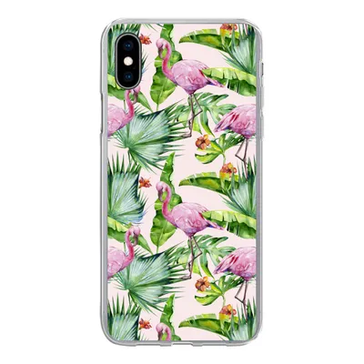 Produktbild von MuchoWow® Handyhülle Schutzhülle Hülle für iPhone Xs Flamingo - Pflanzen - Muster Silikon Softcase Handy Hülle - Handytasche
