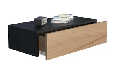 Productafbeelding van UsalM60 nachtkastje wandmontage 1 lade zwart, eik decor.
