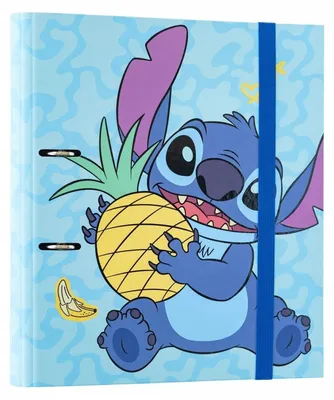 Image de Classeur à deux anneaux bleu - Classeur A4 Stitch à 2 anneaux et élastique 32x28 cm
