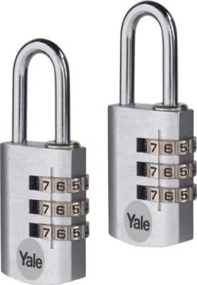Produktbild von Yale 2x Zahlenschloss 3-stellig Vorhängeschloss,20mm,Silber,Gehärteter Stahlbügel