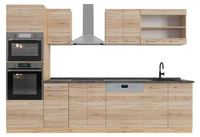 Produktbild von Küchenzeile Vicco R-Line Sonoma/Goldkraft Eiche 300 cm mit Hochschrank, AP Anthrazit, Model 53580