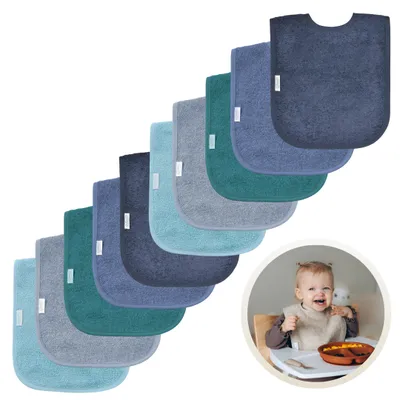 Produktbild von Funnies Lätzchen im 10er-Pack in Blue Shades – Set mit 10 weichen Lätzchen – Große Lätzchen – Sabbertücher für Babys und Kinder – saugfähig