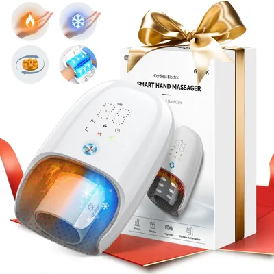 Image de Appareil de massage manuel avec refroidissement innovant - 6 modes et 3 minuteries, combinaison air-chaleur, massage par rouleaux et massage par airbags au niveau du poignet pour les mains et les doigts