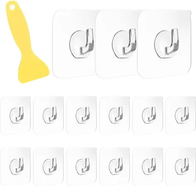 Produktbild von 15 Stück Transparent Klebehaken - Multifunktionale Haken mit Schaber Praktisch Selbstklebend Haken Set Selbstklebend Ohne Bohren Wasserdicht Wandhaken