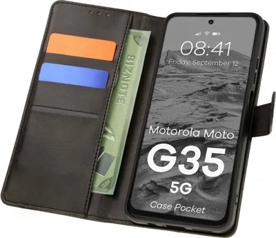 Produktbild von Bizon Case Pocket Flip Case für Motorola Moto G35 5G, Schwarz