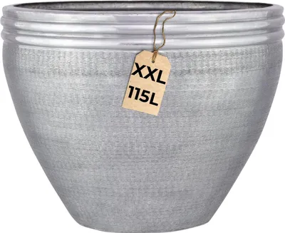 Produktbild von Marrakesch XXL Aluminium Blumenkübel Übertopf Ø 57 cm Silber Matt | Pflanzentopf Pflanzkübel 115 L groß rund für Outdoor Indoor | Blumentopf Blumentöpfe Calvino für Garten Balkon & Wohnzimmer