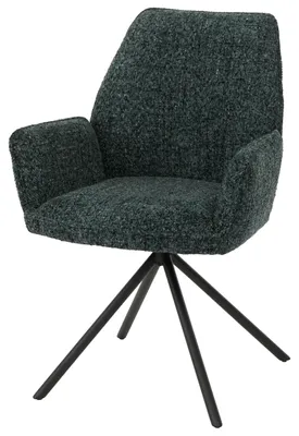 Obrázok produktu pre Jedálenská stolička HWC-G67, kuchynská stolička, otočná, s automatickou polohou, kovová, potiahnutá materiálom Chenille (410 g/m²), rám čierny, poťah tmavozelený