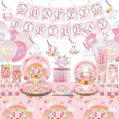 Image de Décorations pour fête d'anniversaire, thème lapin, pour 20 personnes