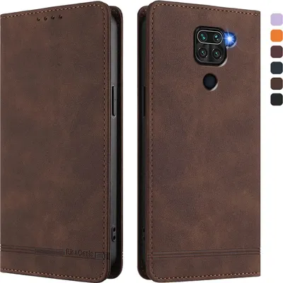 Produktbild von Hülle für Xiaomi Redmi Note 9 4G, Retro Kunstleder Ständer Klapphülle mit Kartenfächer und Magnetische Braun