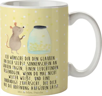 Produktbild von Mr. & Mrs. Panda Tasse Maus Sterne - Gelb Pastell - Geschenk, Dekotasse, Becher, Schwangerschaft, Kaffeebecher, Kindergeburtstag, Kaffeetasse, Lustige Sprüche, Hoffnung