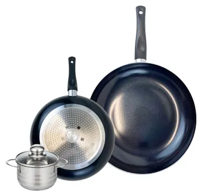 Image de Ensemble de 2 Poêles de cuisson 24 et 32 cm et 1 faitout 12 cm Elo Prima Brillant