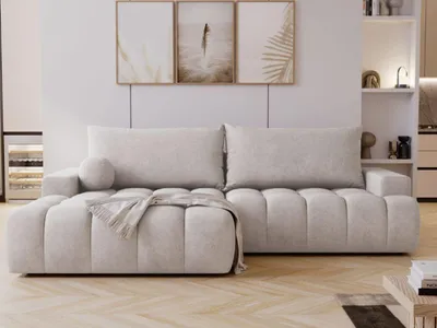 Produktbild von GrainGold Ecksofa L-Form Links Havi - Ecksofa mit Schlaffunktion, Bettkasten - Moderne Ecksofa, Wohnzimmer Sofa - Eckcouch Hellgrau (Chill me 04)