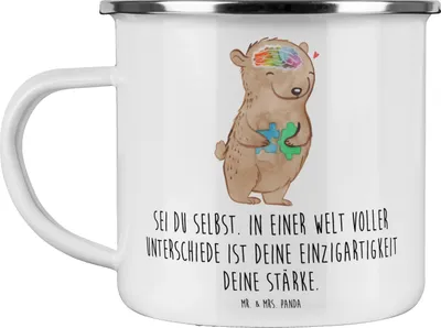 Produktbild von Mr. & Mrs. Panda Teetasse Bär Autismus - Weiß - Geschenk, Teebecher, Haferl, becher emaille, Entwicklungsstörungen, Autismus-Spektrum-Störungen, ASS, Kaffeepott, Asperger