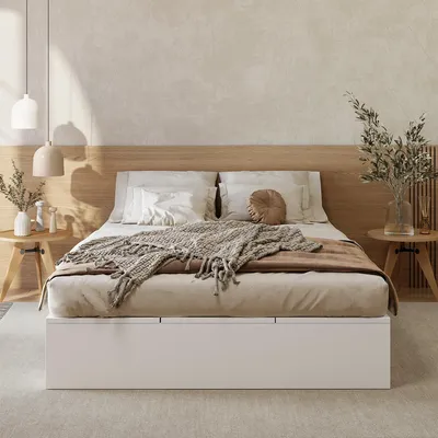 Produktbild von Bettgestell mit Stauraumbox und Schubladen Palettenbett Doppelbett Massivholzbett 140 x 200 cm Weiß