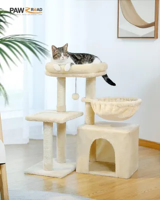 Produktbild von Purpurra – Kratzbaum klein mit umwandelnde Bodenplatte Beige, 72 cm