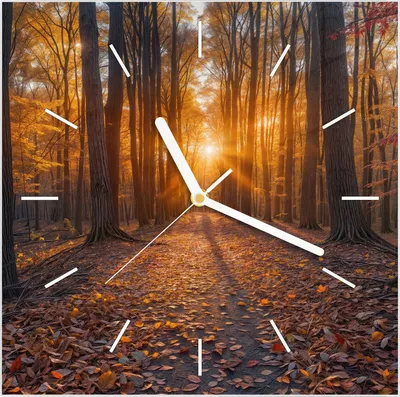 Produktbild von Wanduhr aus Glas mit Motiv Sonnenuntergang Wald- 30 x 30 cm - inkl. Aufhängesystem