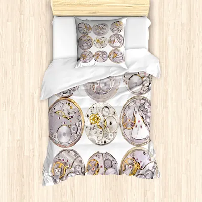 Produktbild von ABAKUHAUS Uhr Mantele, Technische Themenuhr, Milbensicher Allergiker geeignet mit Kissenbezügen, 135 cm x 200 cm - 80 x 80 cm, grau Gelb