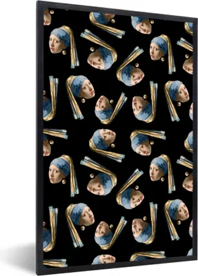 Produktbild von MuchoWow® Gerahmtes Poster Muster - Mädchen mit Perlenohrring - Vermeer 20x30 cm - Poster mit Schwarzem Bilderrahmen Wandposter Rahmen Foto Bilder - Drucken - Bilder Poster im Rahmen