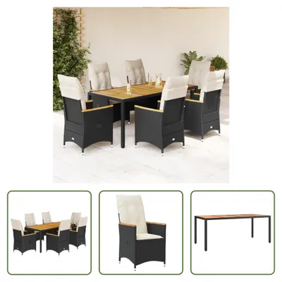 Produktbild von The Living Store 7-tlg. Garten-Essgruppe mit Kissen Schwarz Poly Rattan