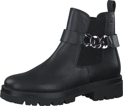 Produktbild von s.Oliver Damen Chelsea Boot Stiefelette Profilsohle Kettendetail 5-25407-29, Größe:39 EU, Farbe:Schwarz