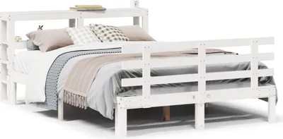 Image de vidaXL Cadre de lit avec tête de lit sans matelas blanc 140x190 cm