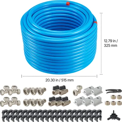 Image de Kit de tuyaux pour compresseur à air VEVOR, 200 pieds x 3/4 pouces HDPE-aluminium, anti-fuite et facile à installer, kit de tuyaux pneumatiques pour atelier de garage, bleu