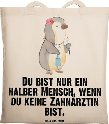 Produktbild von Mr. & Mrs. Panda Jutebeutel Zahnärztin Herz - Transparent - Geschenk, Laptoptasche, Tote Bag, Beutel, Schultasche, stoff shopper, Shopping Tasche