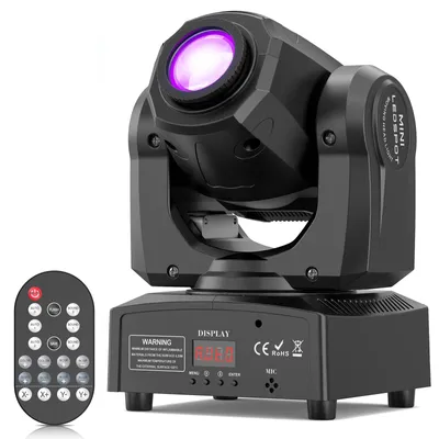 Produktbild von Moving-Head-Bühnenlicht - DMX-Bühnenbeleuchtung - 100 W - 7 Farben + Weiß - 7 Gobos + Weiß - Fernbedienung - Manuelle Fokussierung