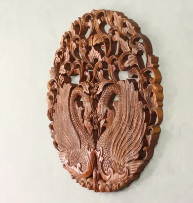 Produktbild von Schwäne Schwan Symbol Schwanen Wandbild Wanddeko Mandala Zeichen Relief Schnitzerei Deko Holz ca.40 cm